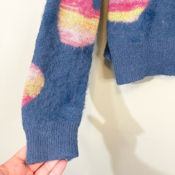 Listiele Women's Blue Pink Heart Love Crew Neck Pullover Cropped Sweater Medium - Picture 5 of 8